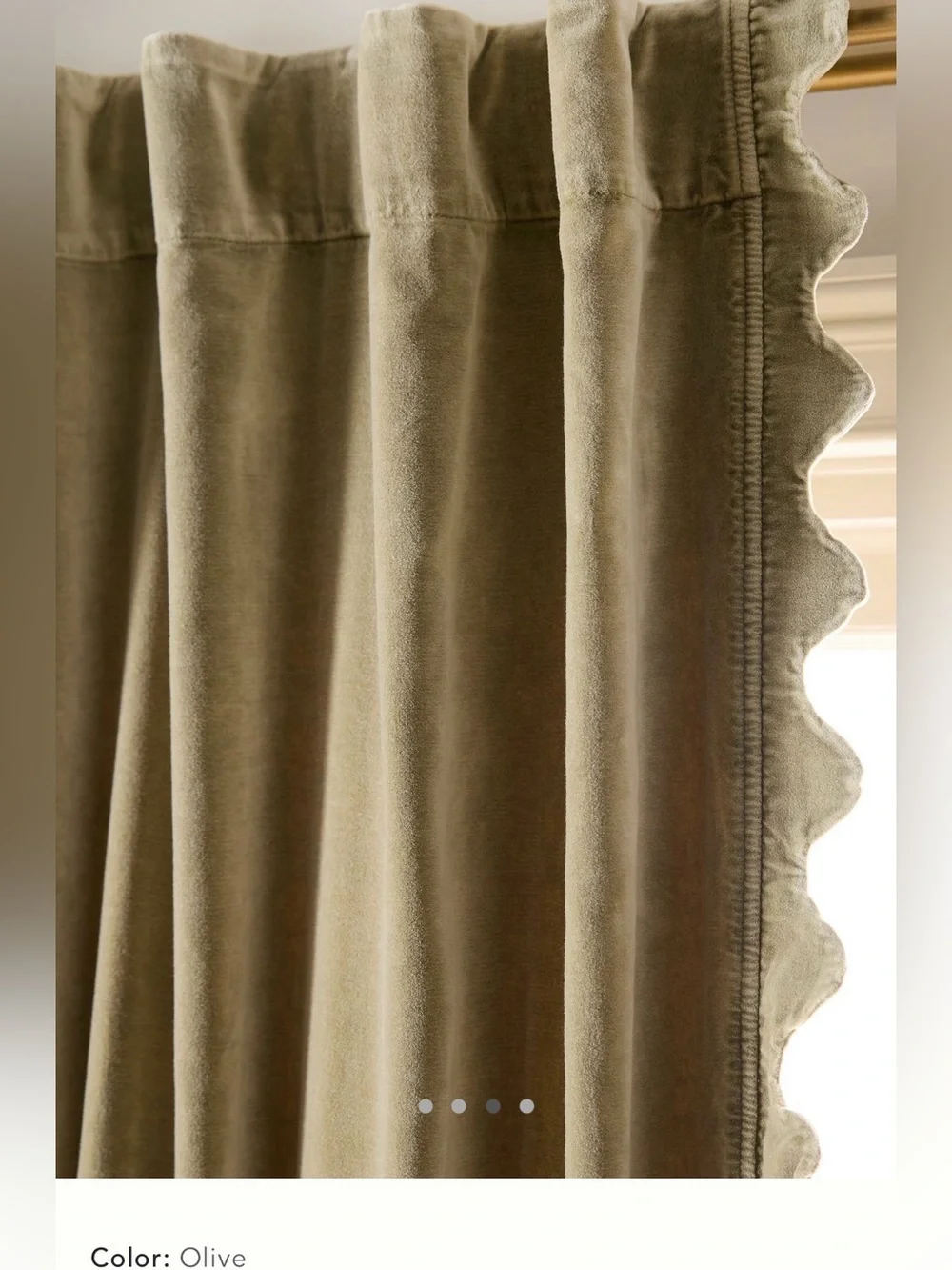 Anthropologie trova scalloped edge velvet curtain panel Olive green